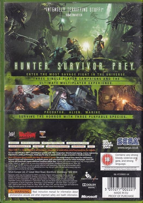 Aliens VS Predator - XBOX 360 (B Grade) (Genbrug)